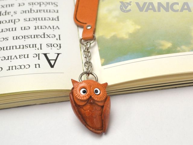 ふくろう　VANCA　本革チャームブックマーカー