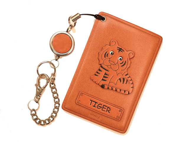 とら/動物 定期入れ/パスケース/カード入れ 革/レザー メール便送料無料 日本製【VANCA/バンカクラフト革物語】