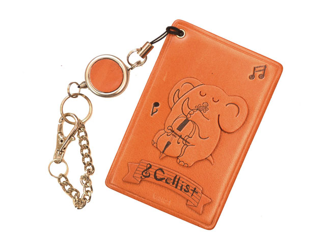 動物+楽器/チェロ ぞう 定期入れ/パスケース/カード入れ 革/レザー メール便送料無料 日本製【VANCA/バンカクラフト革物語】