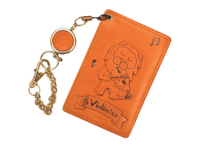 動物+楽器/ヴァイオリン らいおん 定期入れ/パスケース/カード入れ 革/レザー メール便送料無料 日本製【VANCA/バンカクラフト革物語】