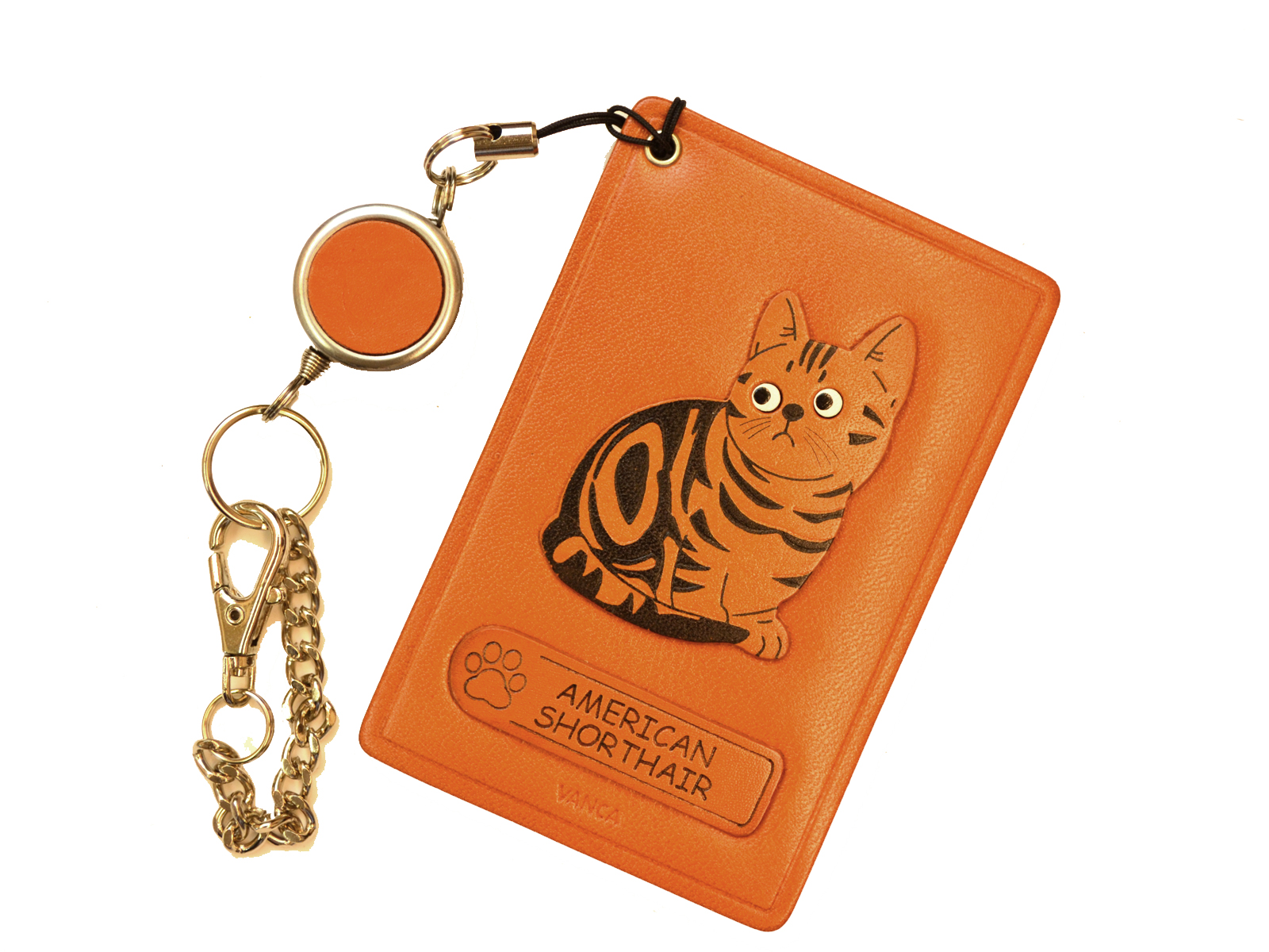 アメリカンショートヘアー/猫 定期入れ/パスケース/カード入れ 革/レザー メール便送料無料 日本製【VANCA/バンカクラフト革物語】