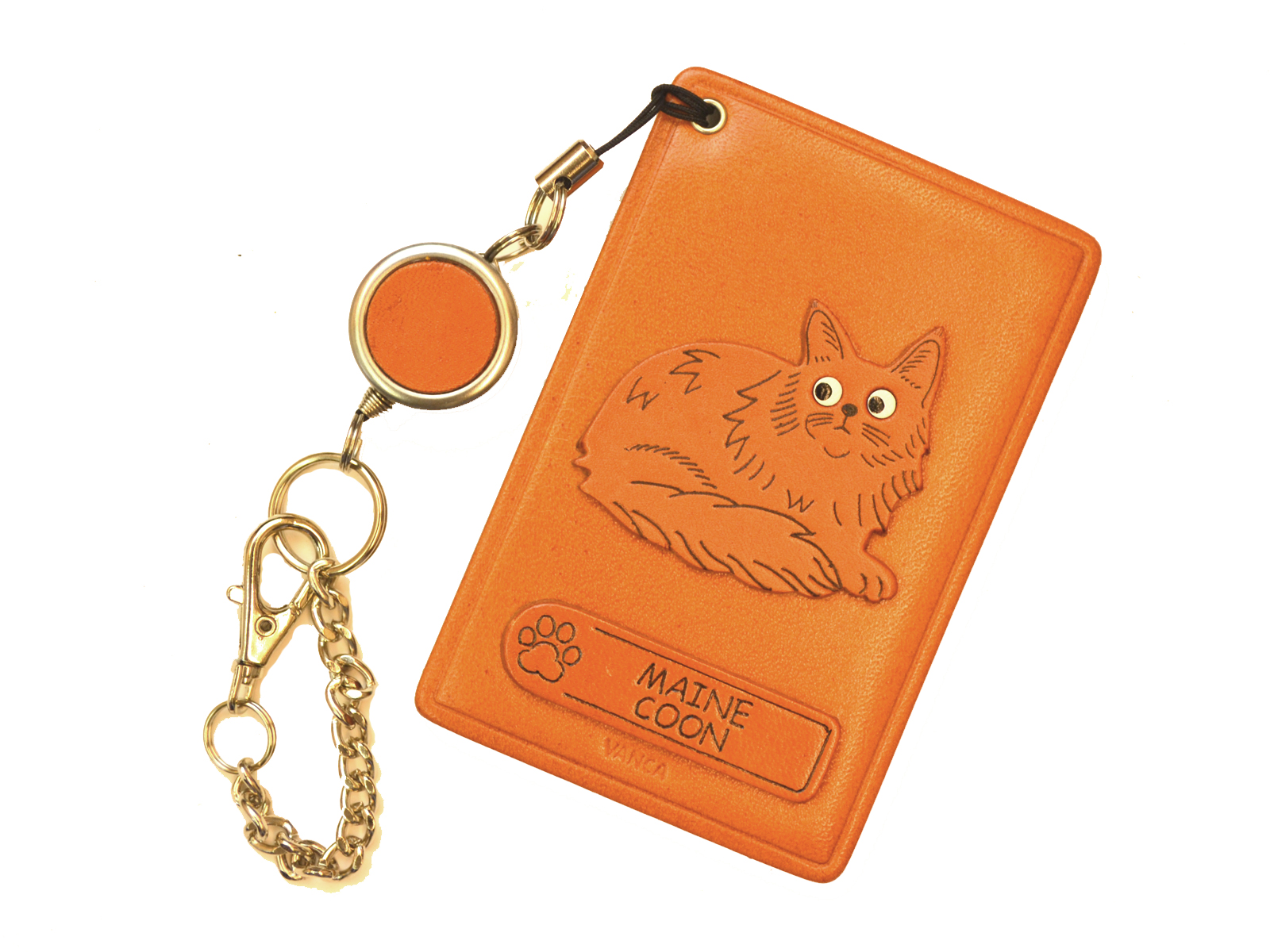 メインクーン/猫 定期入れ/パスケース/カード入れ 革/レザー メール便送料無料 日本製【VANCA/バンカクラフト革物語】