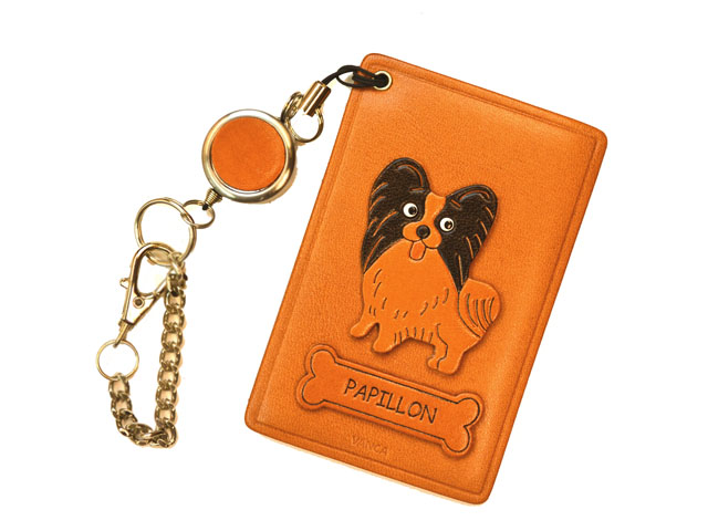 パピヨン/犬 定期入れ/パスケース/カード入れ 革/レザー メール便送料無料 日本製【VANCA/バンカクラフト革物語】