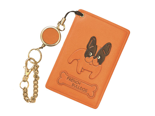 フレンチブルドッグ（フレブル）/犬 定期入れ/パスケース/カード入れ 革/レザー メール便送料無料 日本製【VANCA/バンカクラフト革物語】