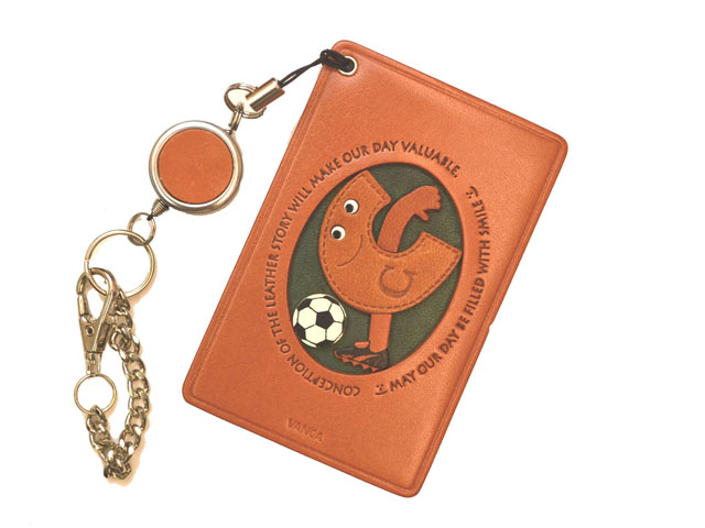 サッカー C　アルファベット 定期入れ/パスケース/カード入れ 革/レザー メール便送料無料 日本製【VANCA/バンカクラフト革物語】