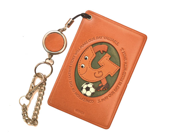サッカー G　アルファベット 定期入れ/パスケース/カード入れ 革/レザー メール便送料無料 日本製【VANCA/バンカクラフト革物語】