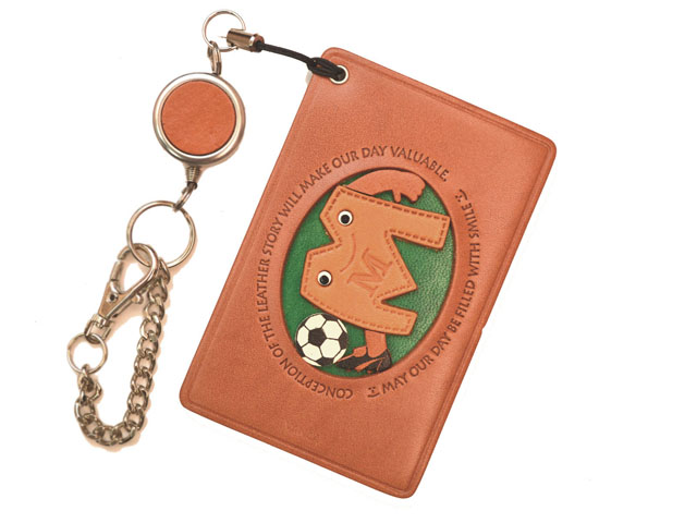 サッカー M　アルファベット 定期入れ/パスケース/カード入れ 革/レザー メール便送料無料 日本製【VANCA/バンカクラフト革物語】