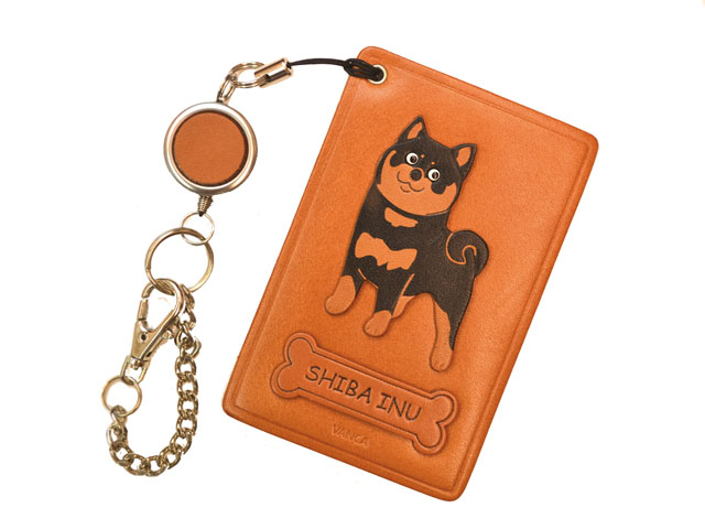 シバイヌ ブラック＆タン（柴犬 ブラック＆タン)/黒柴 定期入れ/パスケース/カード入れ 革/レザー メール便送料無料 日本製【VANCA/バンカクラフト革物語】