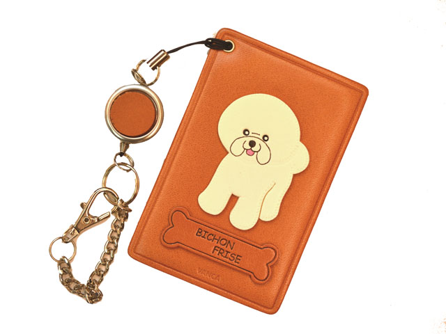 ビションフリーゼ/犬 定期入れ/パスケース/カード入れ 革/レザー メール便送料無料 日本製【VANCA/バンカクラフト革物語】