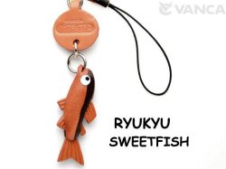 VANCA本革レザー魚携帯ストラップ　リュウキュウアユ