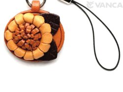 VANCA本革レザー花プレート携帯ストラップ　ひまわり