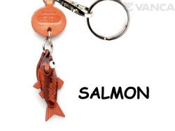 VANCA本革レザー魚キーホルダー　さけ
