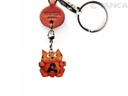 ＶＡＮＣＡ本革レザーイニシャル動物キーホルダー　ねこ　A