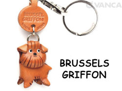 VANCA本革レザー犬キーホルダー　ブリュッセルグリフォン