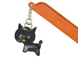 柴犬ブラック　VANCA　本革チャームブックマーカー