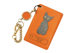 ロシアンブルー/猫 定期入れ/パスケース/カード入れ 革/レザー メール便送料無料 日本製【VANCA/バンカクラフト革物語】