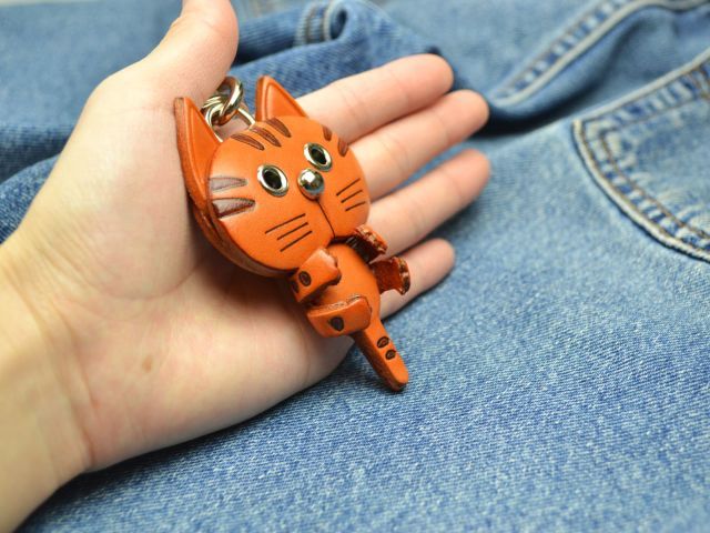 革タグ キーホルダー チャーム ストラップ ハンドメイド T-10 青い