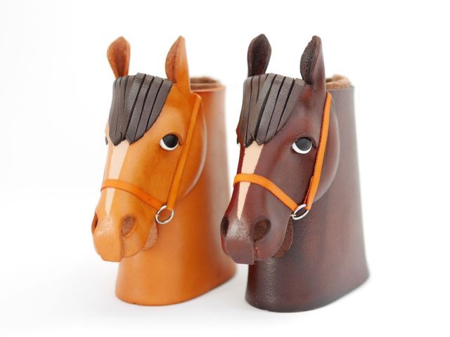 馬頭 金茶 本革製メガネスタンド 送料無料 ユニークな革製品 Vancaショップ