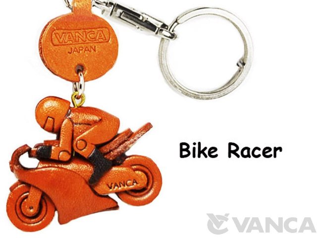 バイクレーサー 本革キーホルダー(小) 日本製【VANCA/バンカクラフト革物語】 VANCA オートバイ レーサー