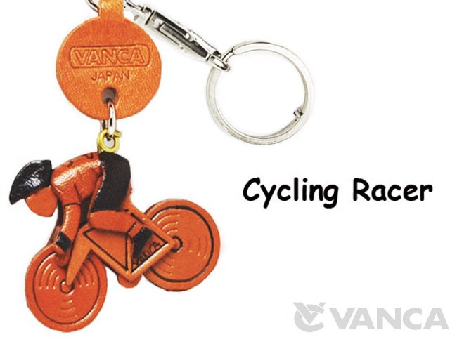 自転車レーサー 本革キーホルダー(小) 日本製【VANCA/バンカクラフト革物語】 VANCA本革レザーグッズキーホルダー 自転車レーサー