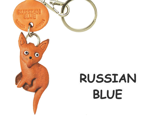 猫キーホルダー ロシアンブルー レザー本革 Vanca バンカクラフト 通販 名入れ無料