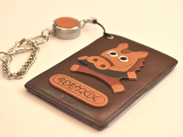 うま 【今日もウマくいく】ダジャレ 定期入れ/パスケース 革/レザー