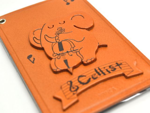 動物+楽器/チェロ ぞう 定期入れ/パスケース 革/レザー メール便送料
