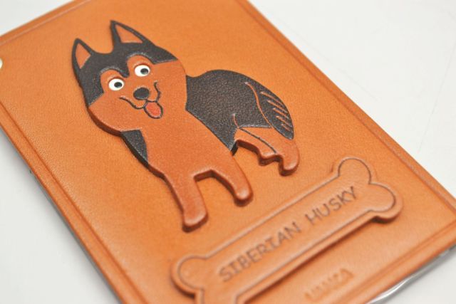 シベリアンハスキー/犬 定期入れ/パスケース 革/レザー メール便送料