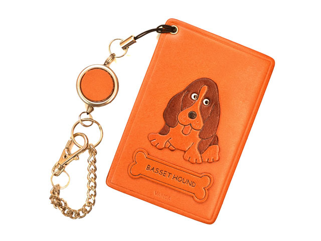 バセットハウンド/犬 定期入れ/パスケース 革/レザー メール便送料無料