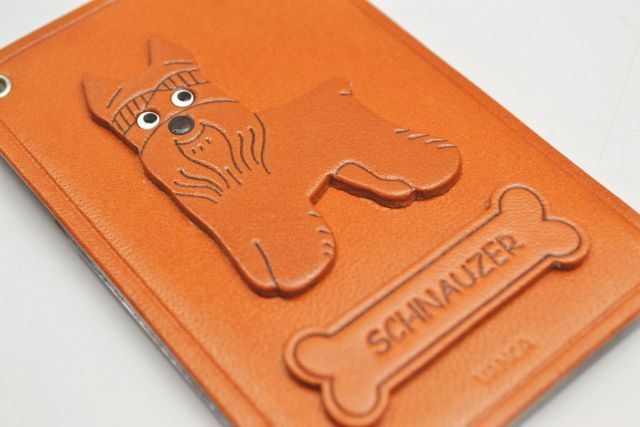 シュナウザー/犬 定期入れ/パスケース 革/レザー メール便送料無料