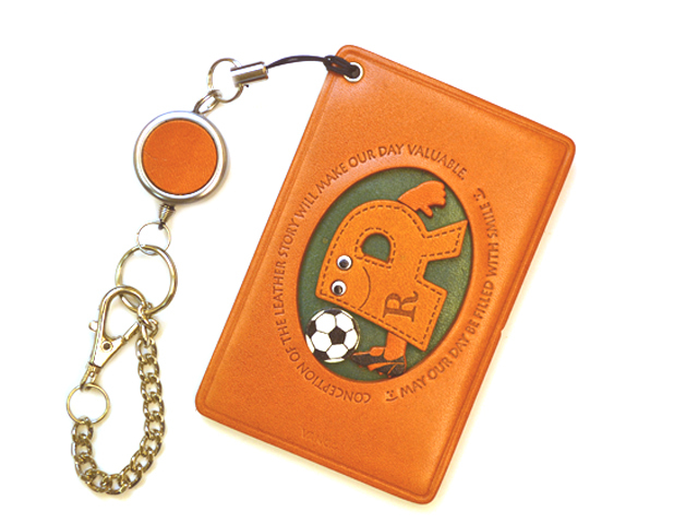 サッカー S イニシャル/アルファベット ファスナーカードケース/名刺入れレザー 本革 VANCA/バンカクラフト革物語 20559 サッカー R アルファベット 定期入れ/パスケース 革/レザー メール便