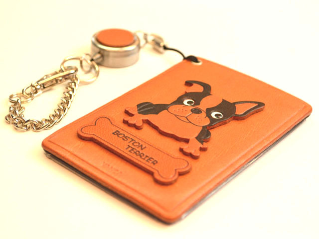 ボストンテリア/犬 定期入れ/パスケース 革/レザー メール便送料無料