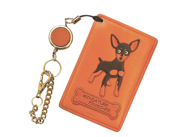 ミニチュアピンシャー ブラックタン/犬 定期入れ/パスケース 革/レザー