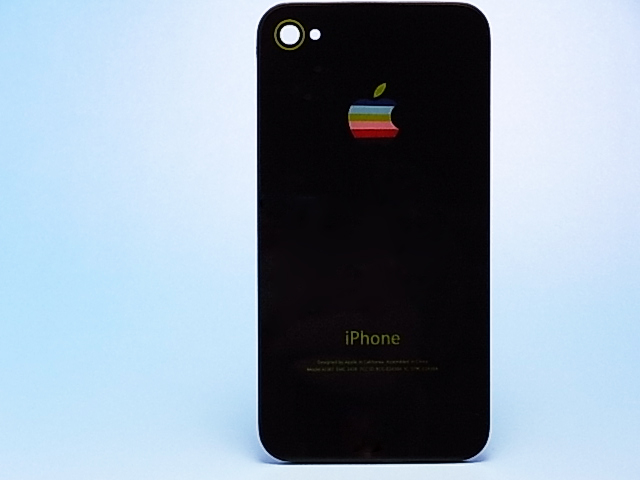 ★送料無料★　iPhone 4S 専用　レインボーアップルロゴ ブラック バックパネル