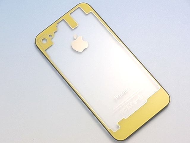 ★送料無料★　iPhone 4S 専用　スケルトン　透明　ガラス製！　イエロー　バックパネル