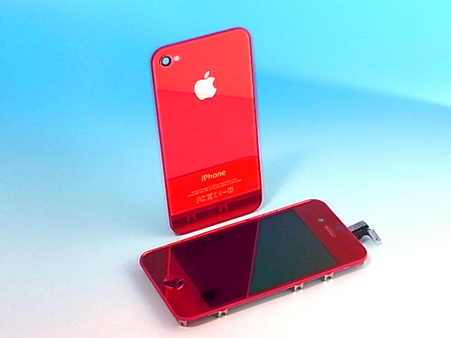 ★宅配便　送料込★　iPhone 4S 専用　フロントパネル＋バックパネル　セット　レッド　ミラータイプ！