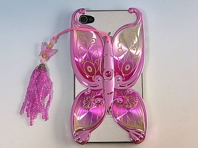 ★送料無料★　【iPhone4 / 4S対応】　バタフライ　蝶　ハードケース　iPhoneケース！ピンク