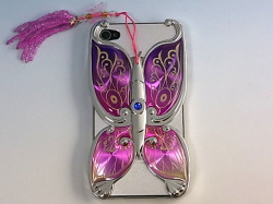 ★送料無料★　【iPhone4 / 4S対応】　バタフライ　蝶　3D　ハードケース　iPhoneケース！ピンク×パープル