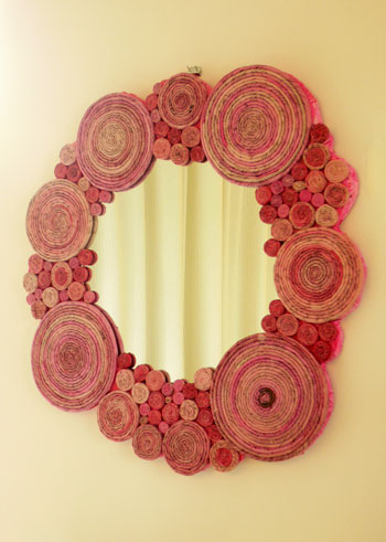 ハンドメイドな壁掛けミラー　Mピンク