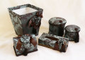 カルトナージュ　ティッシュケース　ブルー×ブラウン