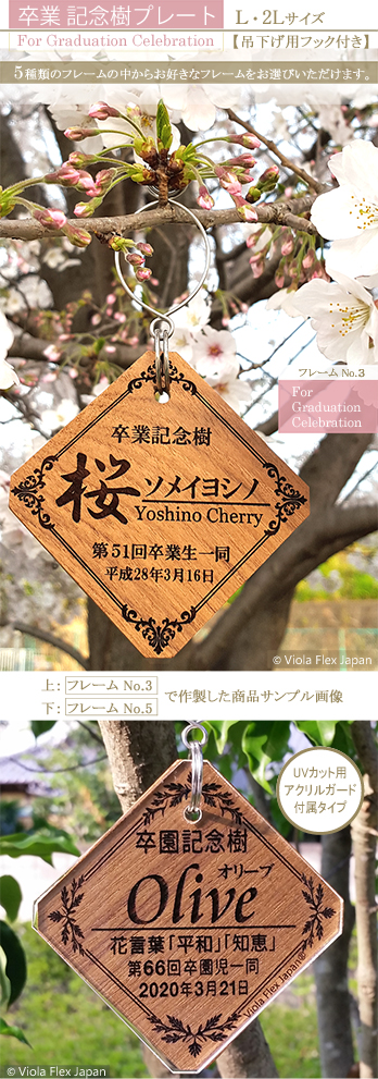 卒業記念樹プレート（卒園・入学・入園） 全３サイズ・２タイプ 【吊下げ用フック付き】