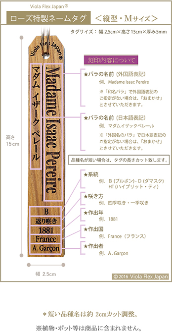 バラの名札 【ローズ特製ネームタグ】 縦型 Mサイズ （吊下げ用フック付）