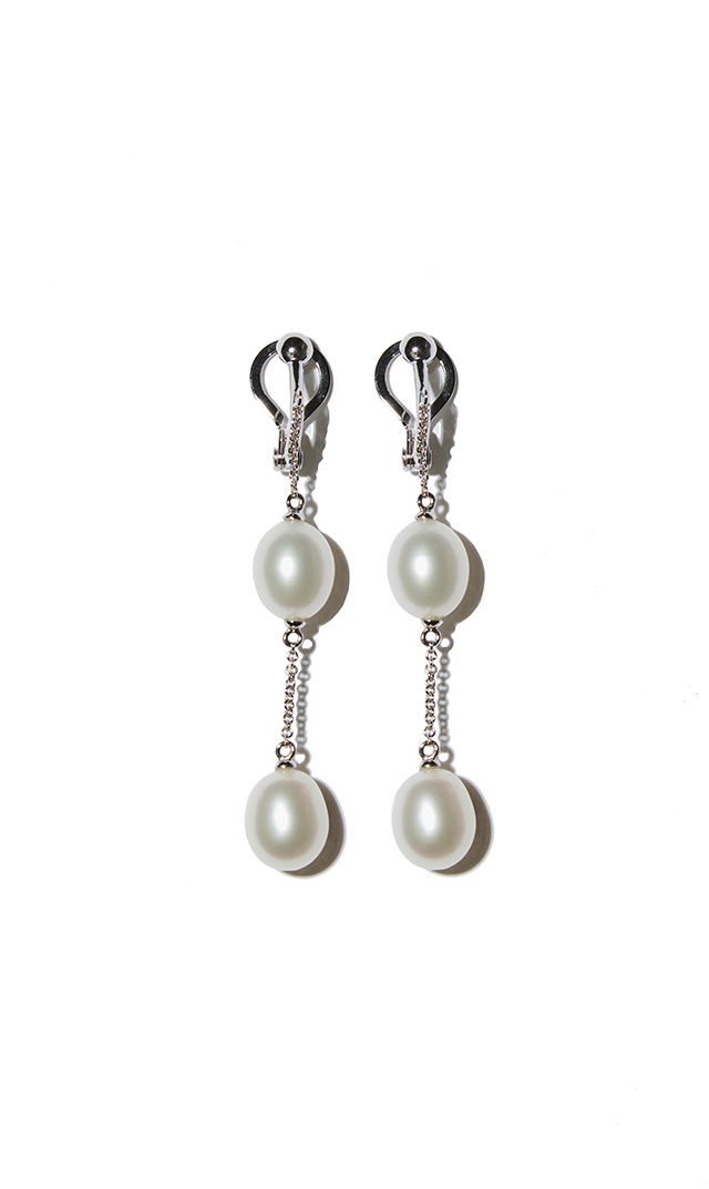 [パールフェア]【ファンエンパイヤ】シングルチェーン２ドロップパールクリップイヤリング