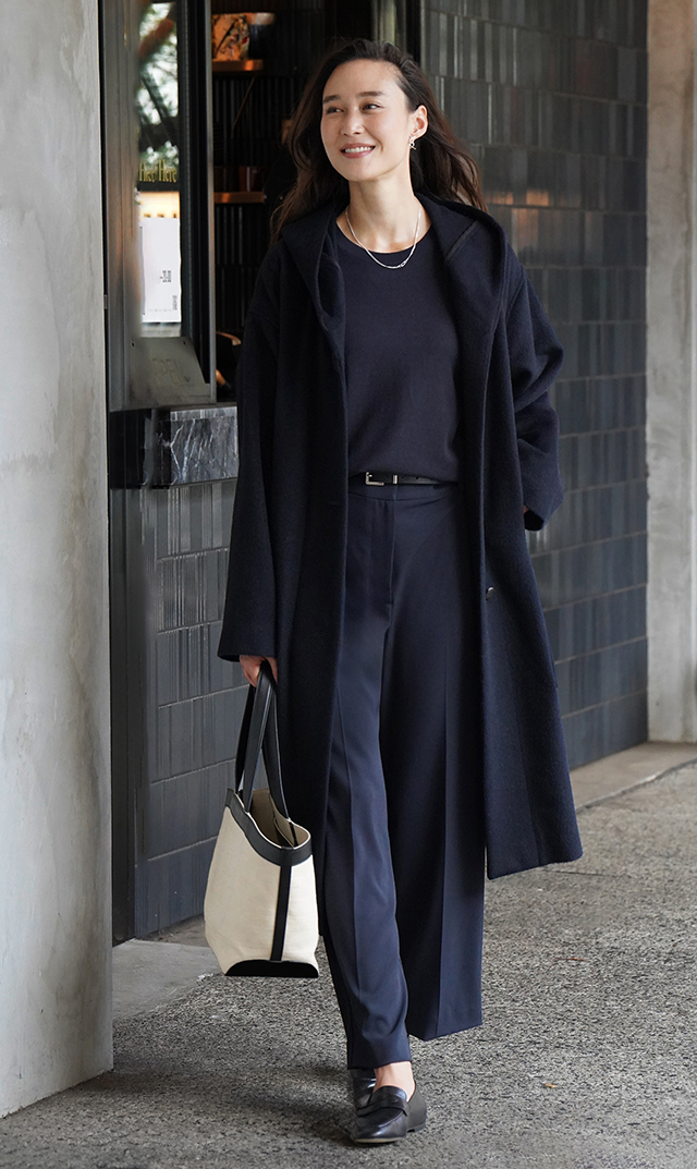 美品✨マックスアンドコー　アルパカ混シャギー リブニット ミドルコート　ブラック ふんわりシャギーミックス調スタンドカラーミドル丈コート