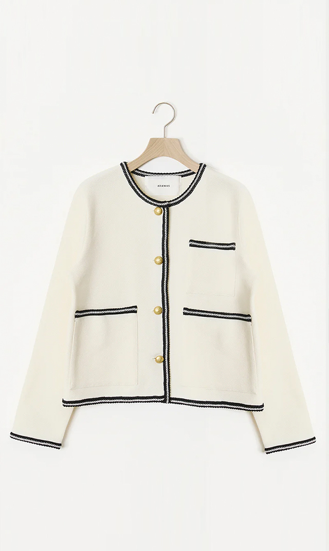 【アダワス】ライトインレイニットトリムジャケット白