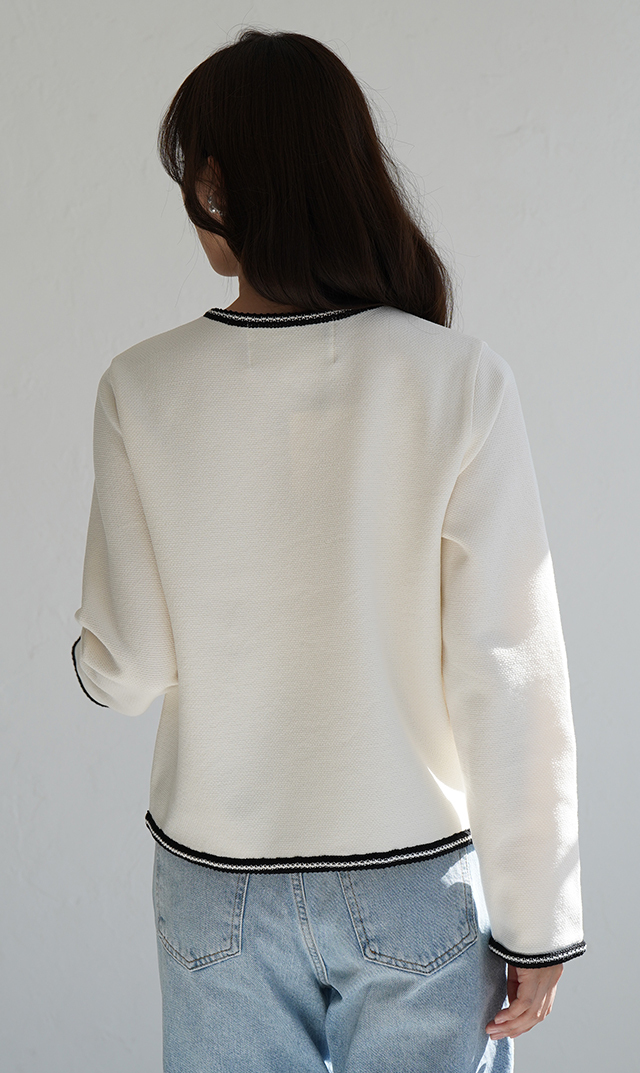 【アダワス】ライトインレイニットトリムジャケット白