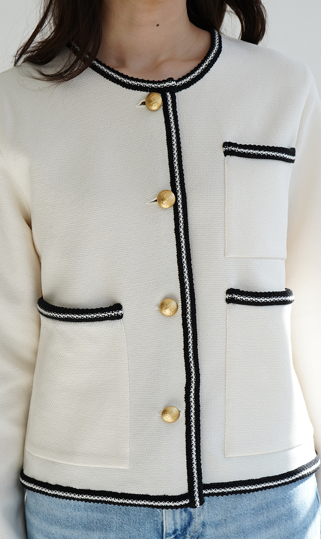 【アダワス】ライトインレイニットトリムジャケット白