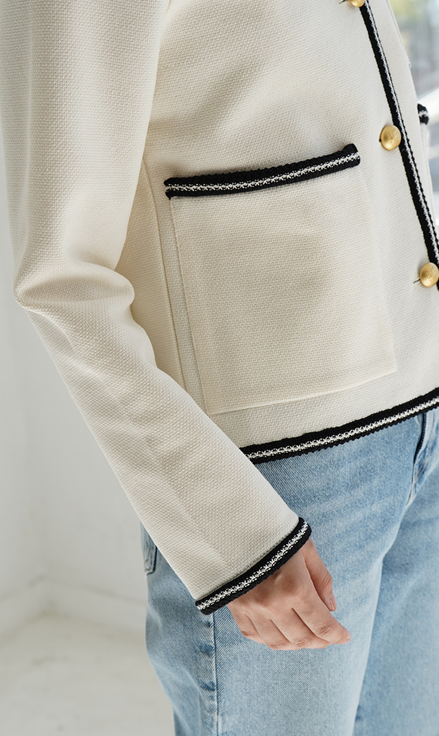 【アダワス】ライトインレイニットトリムジャケット白