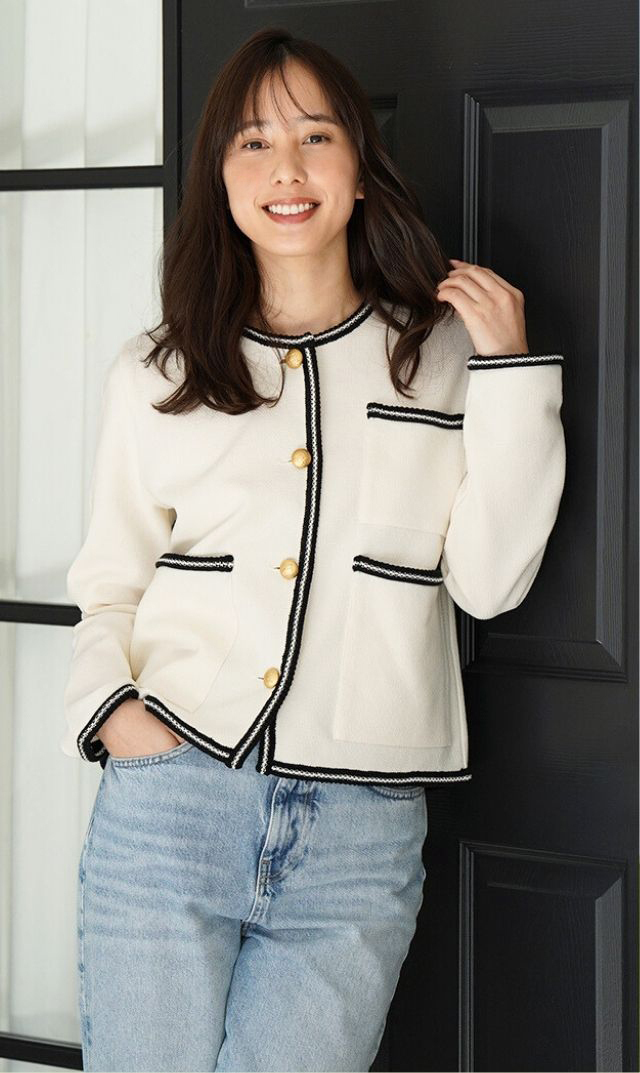 【アダワス】ライトインレイニットトリムジャケット(ミルク）