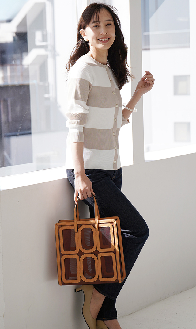 【アダワス】クルーネックボーダーカーディガン(２色展開）